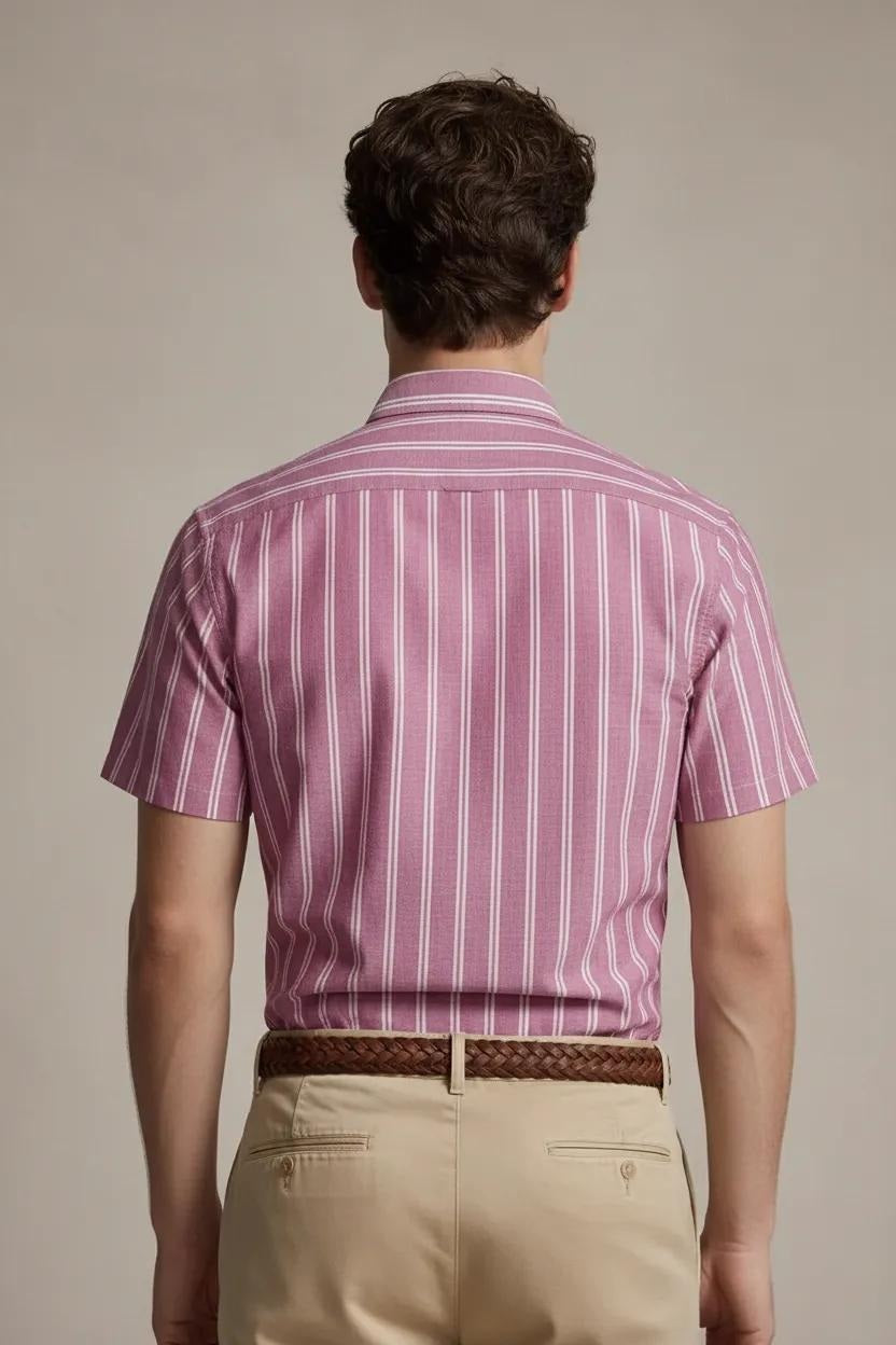 Men Suede Striped Casual Shirt