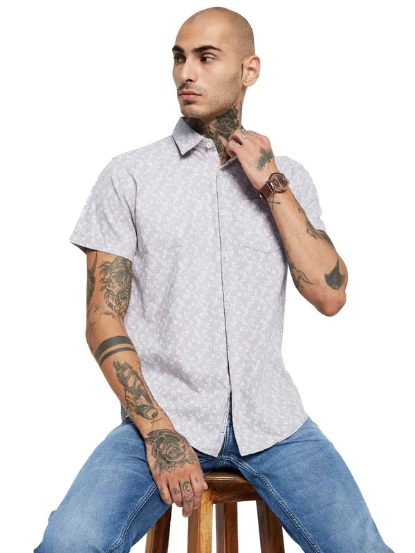 Mettle Micro Ditsy Floral Printed Spread Collar Opaque Casual Shirt