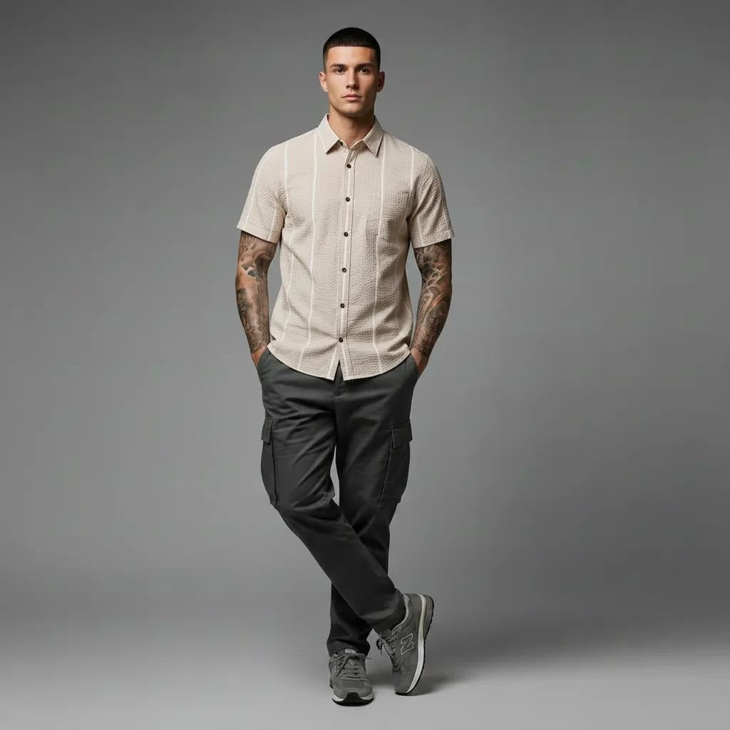 Men Espresso Striped Casual Shirt