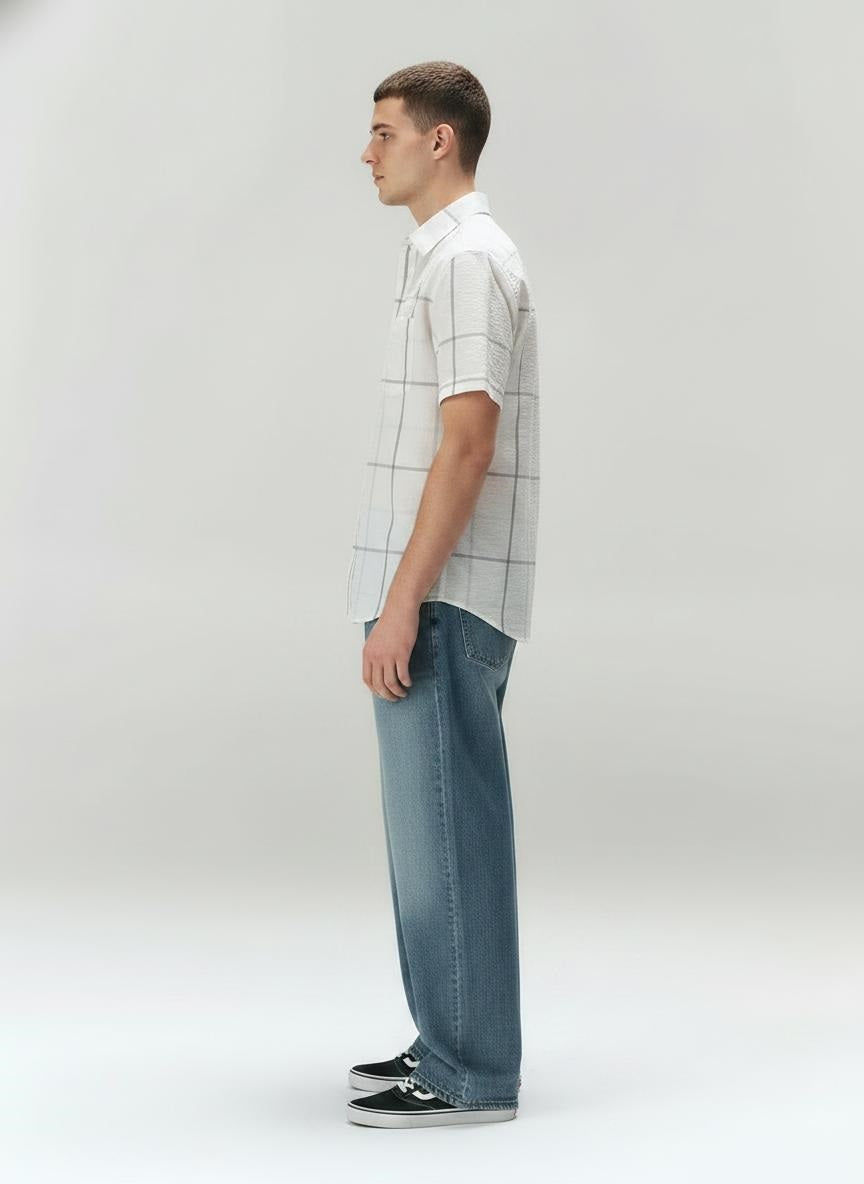 Men Off White Checked Casual Shirt