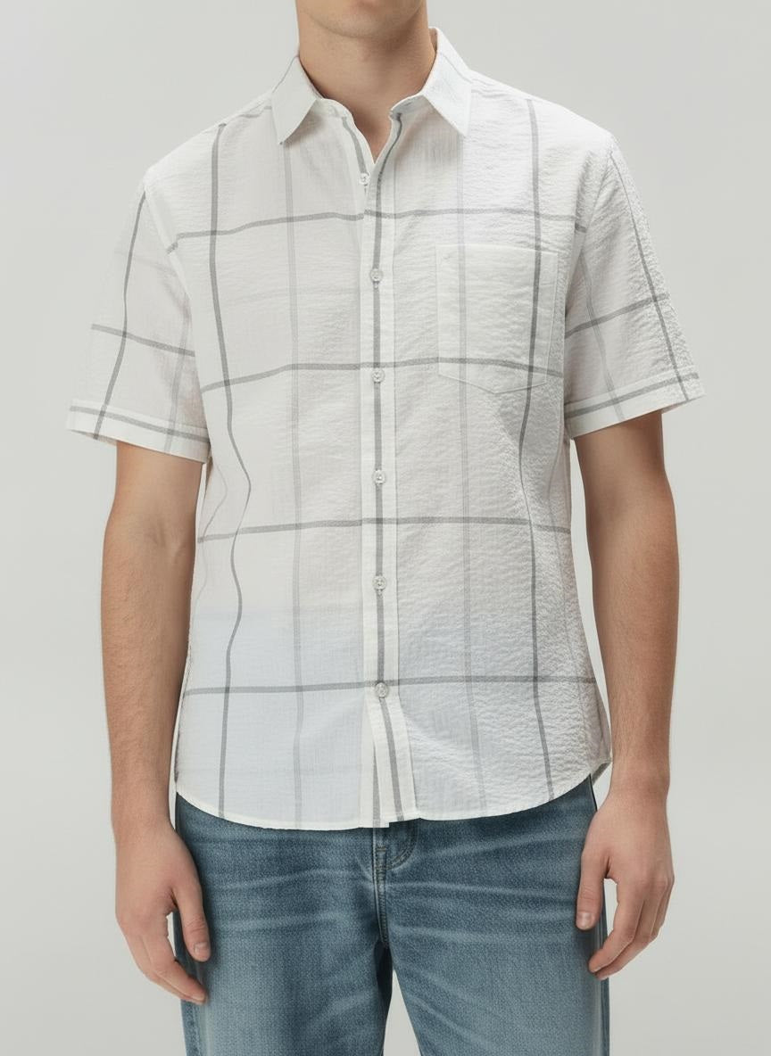 Men Off White Checked Casual Shirt