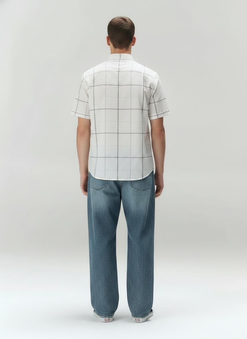Men Off White Checked Casual Shirt