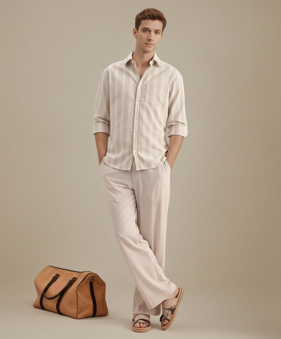 Men Multi Stripes Polo Neck  Casual Shirt