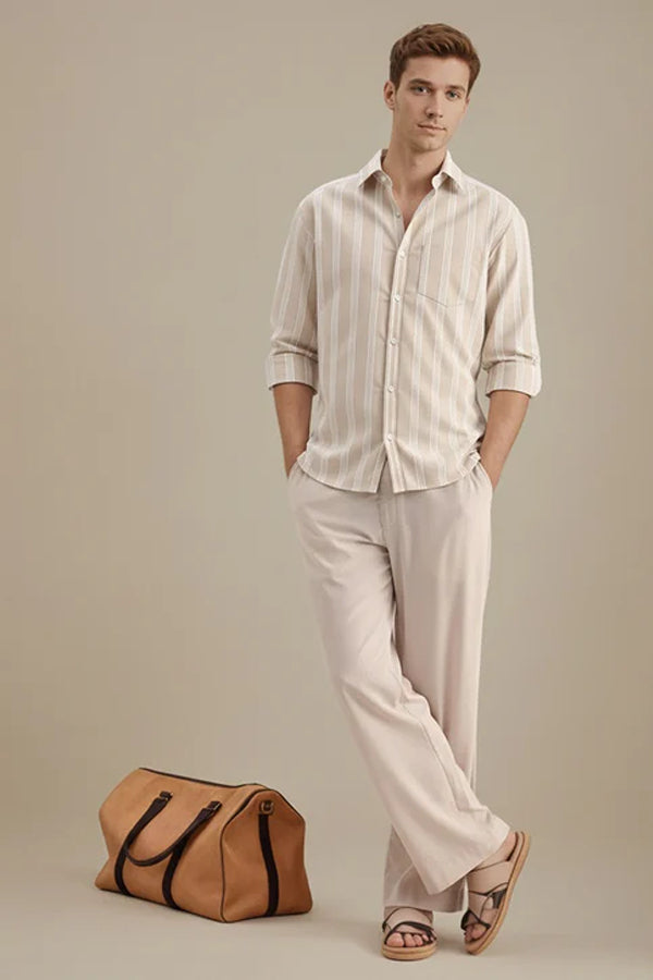 Men Multi Stripes Polo Neck  Casual Shirt