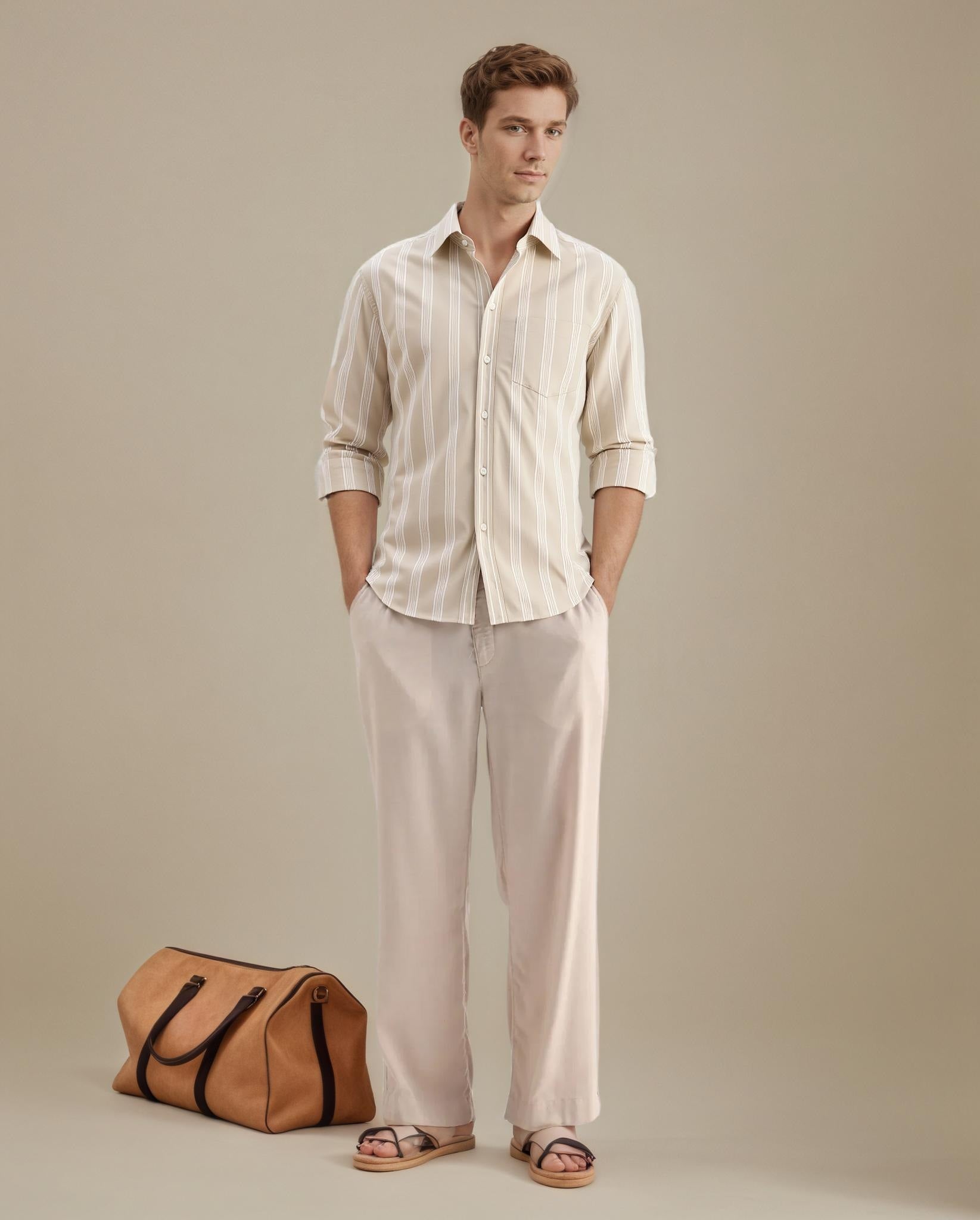 Men Multi Stripes Polo Neck  Casual Shirt