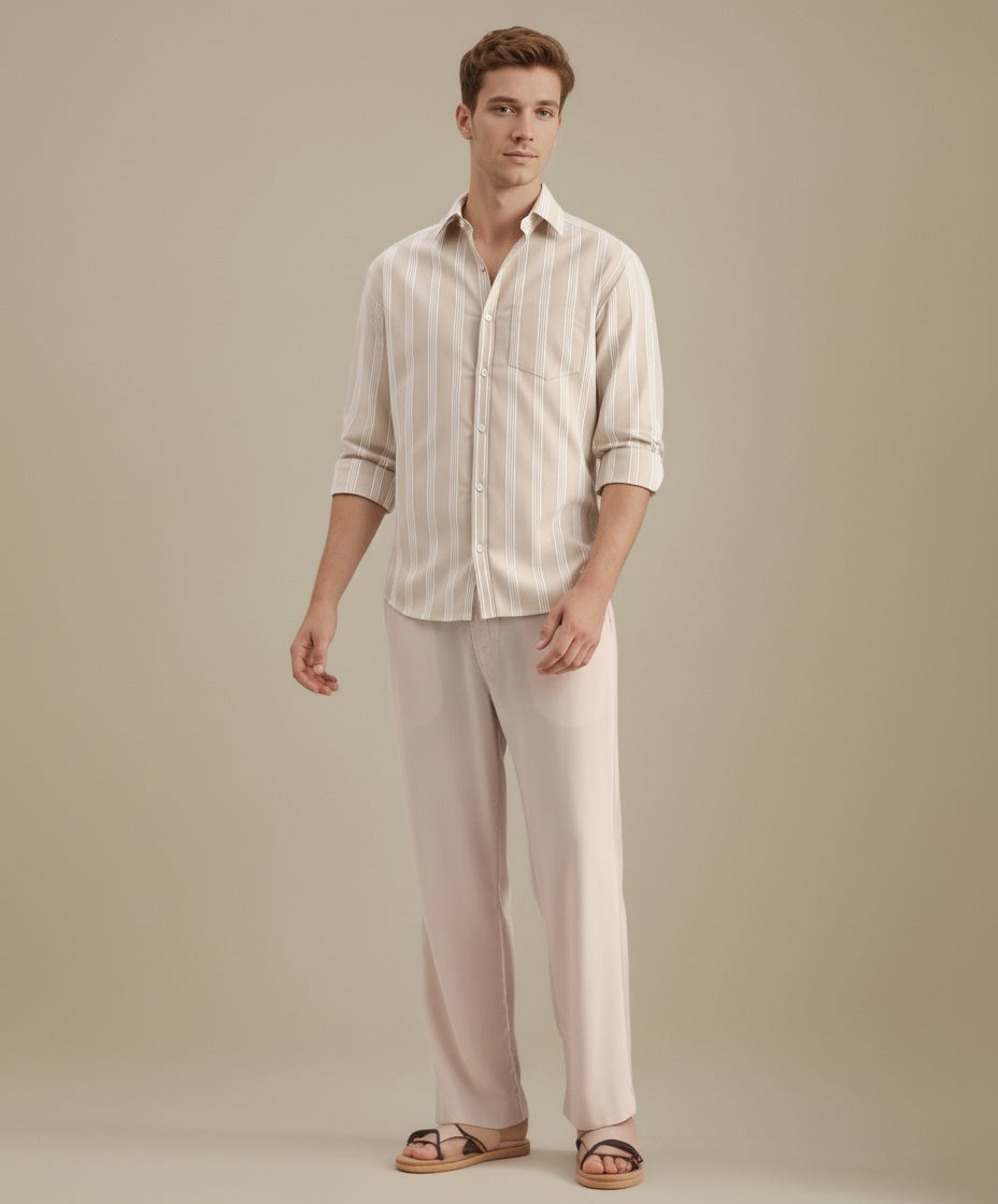 Men Multi Stripes Polo Neck  Casual Shirt