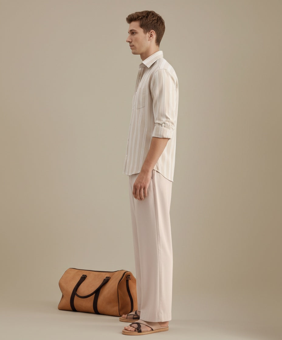 Men Multi Stripes Polo Neck  Casual Shirt