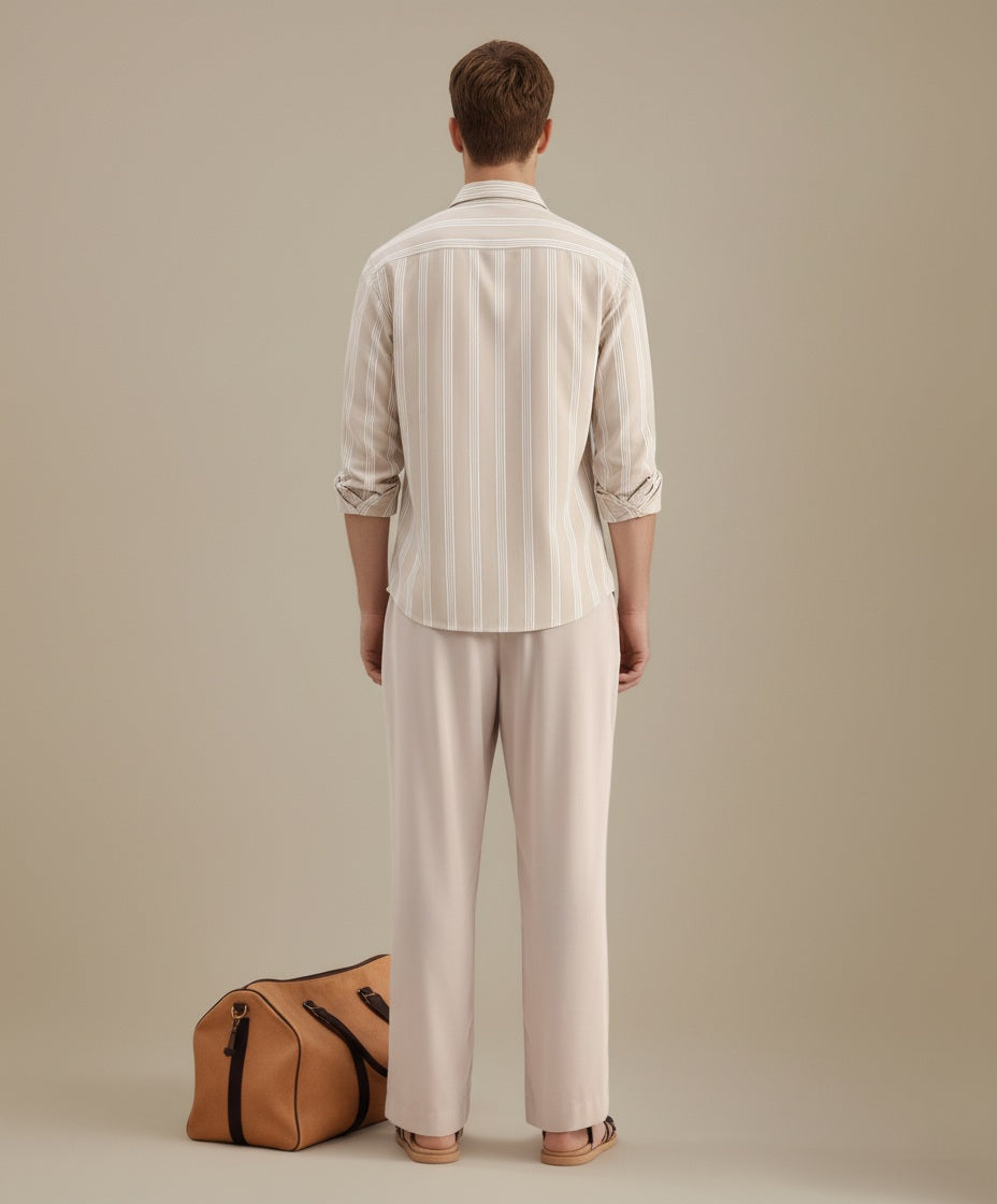 Men Multi Stripes Polo Neck  Casual Shirt