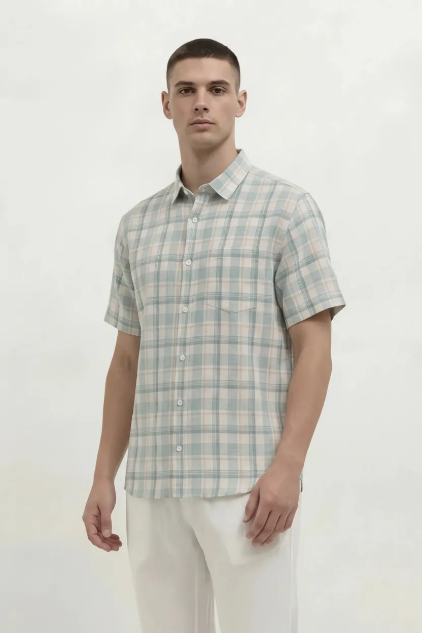 Men Mint Checked Casual Shirt