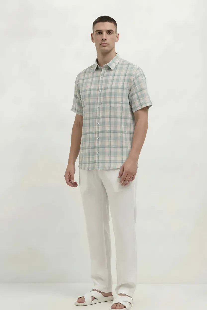 Men Mint Checked Casual Shirt
