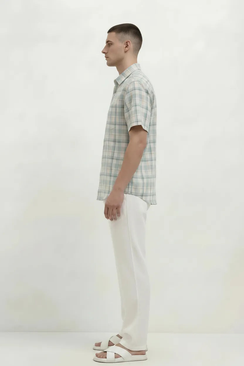 Men Mint Checked Casual Shirt