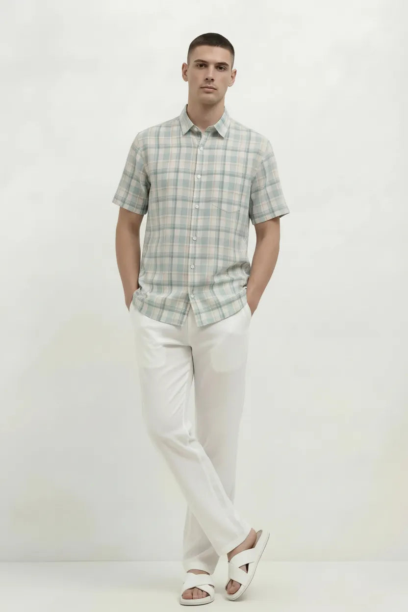 Men Mint Checked Casual Shirt