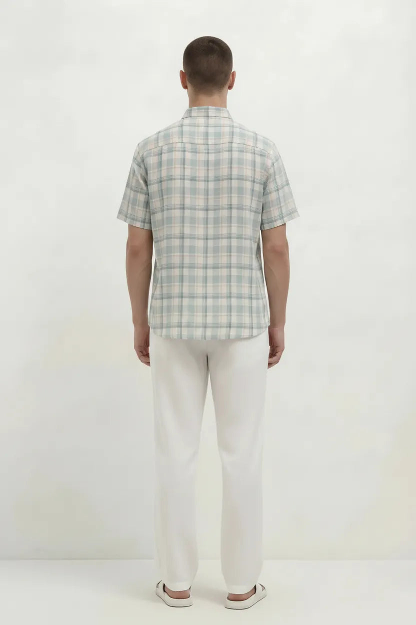 Men Mint Checked Casual Shirt
