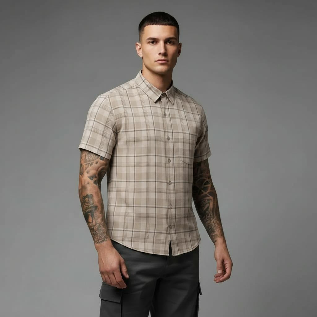 Men Natural Checked Casual Shirt