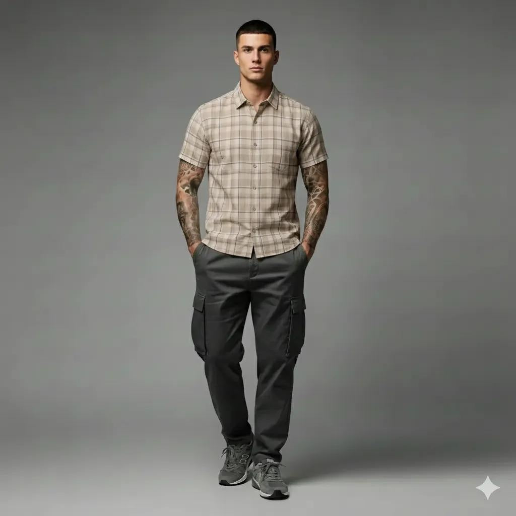 Men Natural Checked Casual Shirt