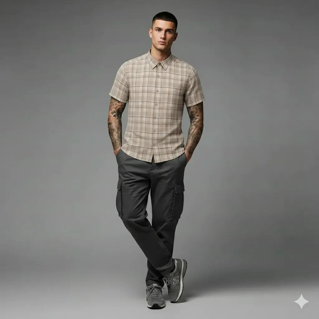 Men Natural Checked Casual Shirt