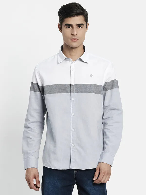 Men White Colourblocked Casual Shirt