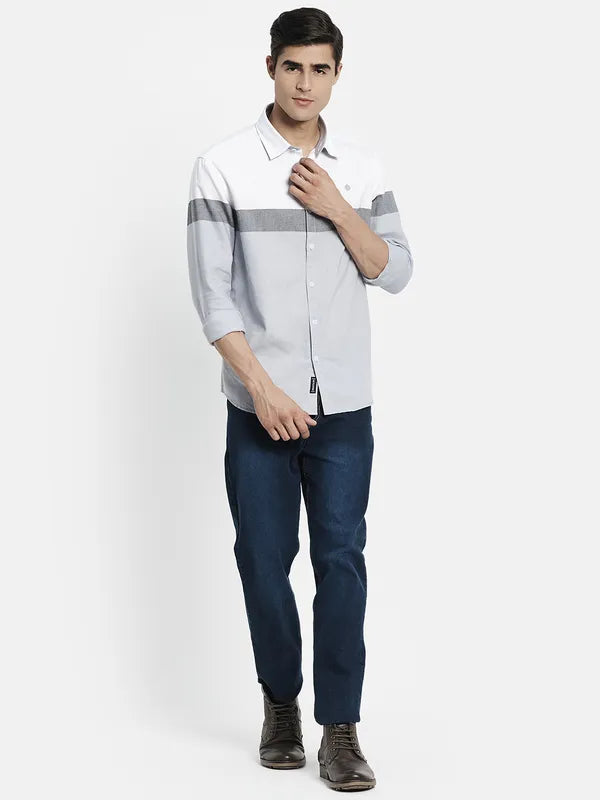 Men White Colourblocked Casual Shirt