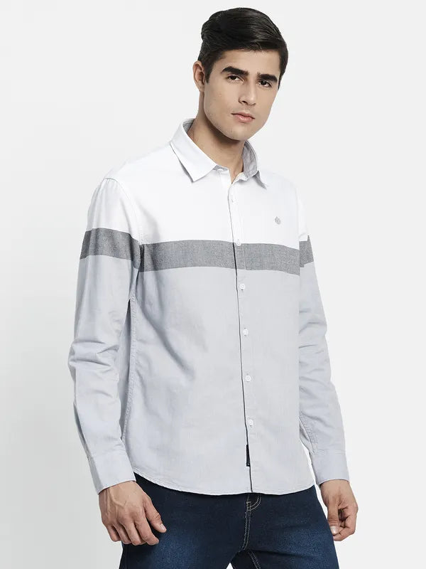 Men White Colourblocked Casual Shirt