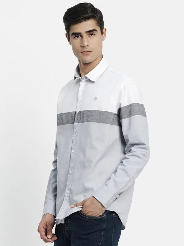 Men White Colourblocked Casual Shirt