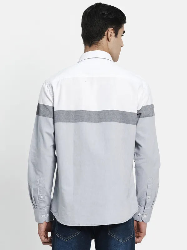 Men White Colourblocked Casual Shirt