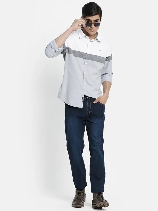 Men White Colourblocked Casual Shirt