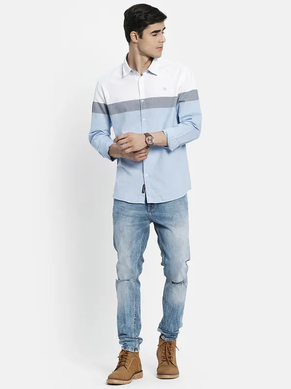 Men Blue Striped Casual Shirt