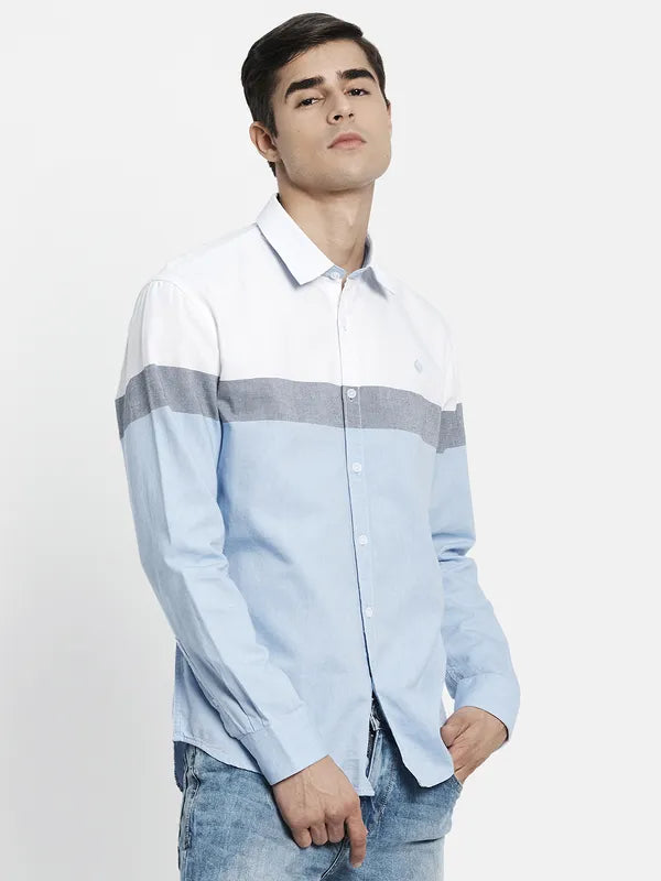 Men Blue Striped Casual Shirt