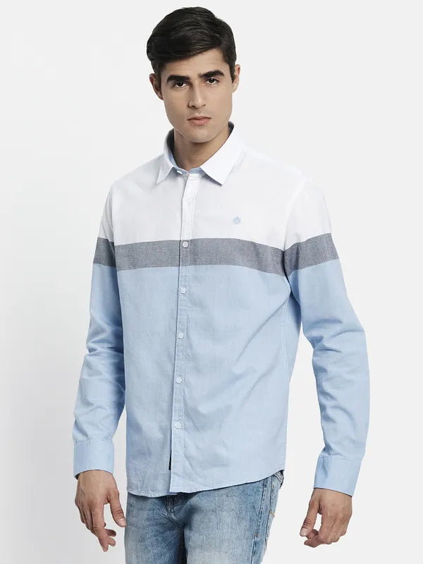 Men Blue Striped Casual Shirt