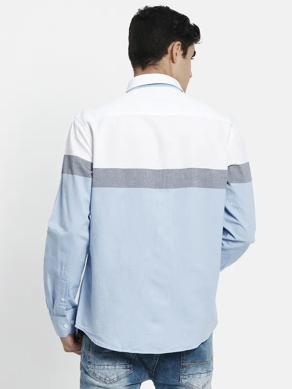 Men Blue Striped Casual Shirt