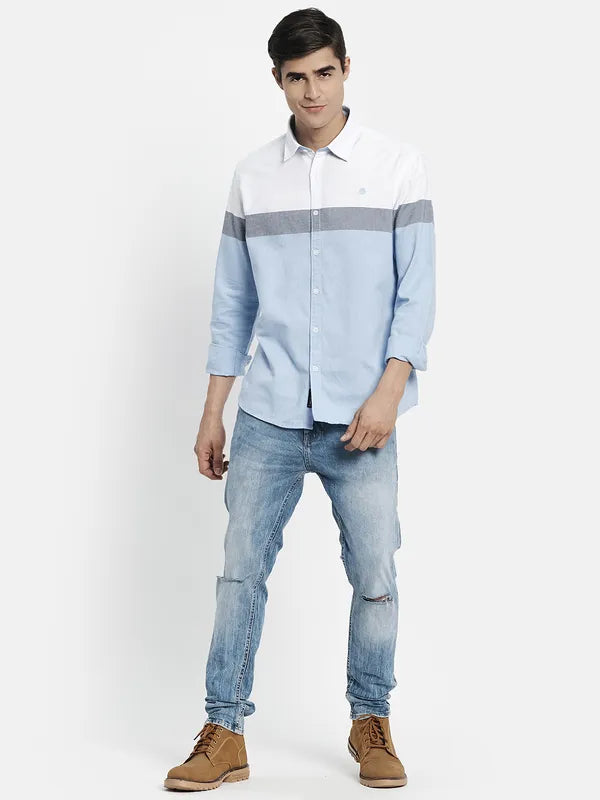 Men Blue Striped Casual Shirt