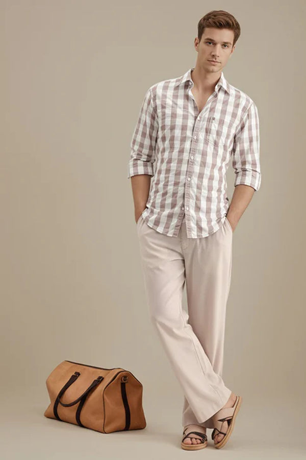 METTLE Men Gingham Checks Checked Casual Shirt