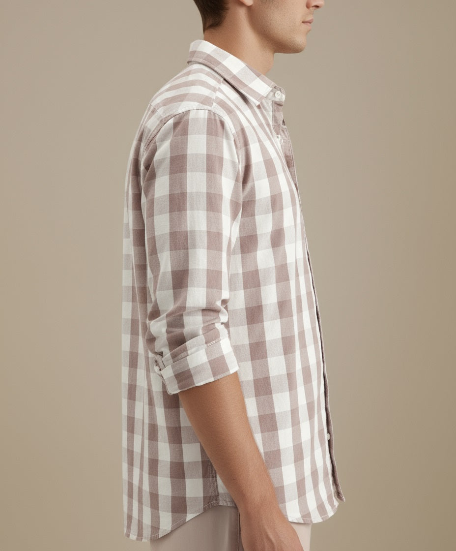 METTLE Men Gingham Checks Checked Casual Shirt