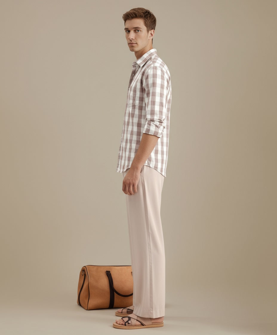 METTLE Men Gingham Checks Checked Casual Shirt