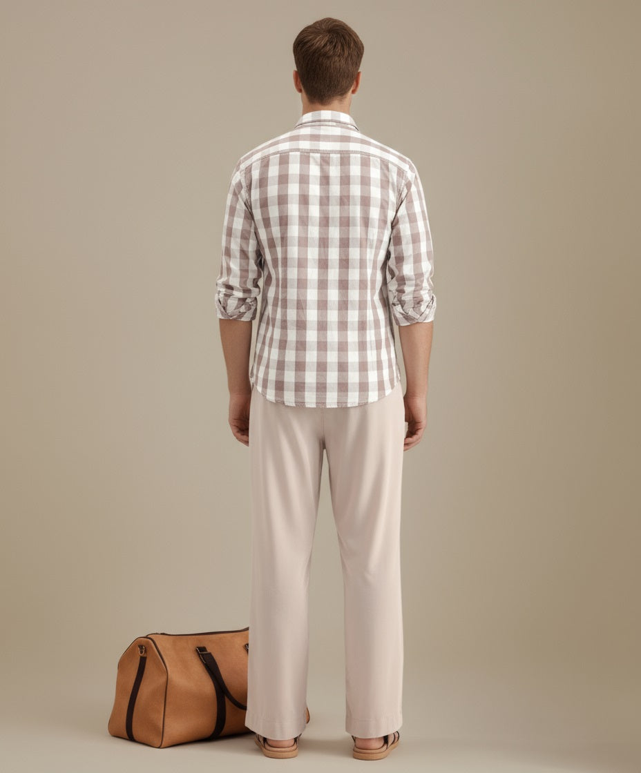 METTLE Men Gingham Checks Checked Casual Shirt