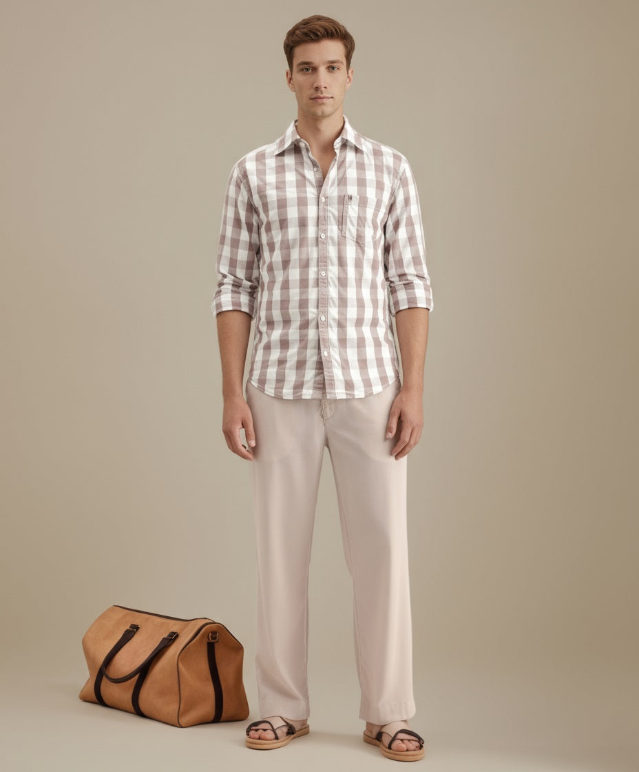 METTLE Men Gingham Checks Checked Casual Shirt