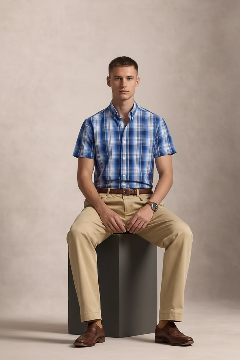 Men Denim Checked Casual Shirt