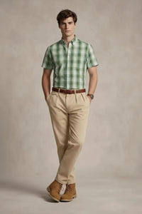 Men Light Olive Checked Casual Shirt