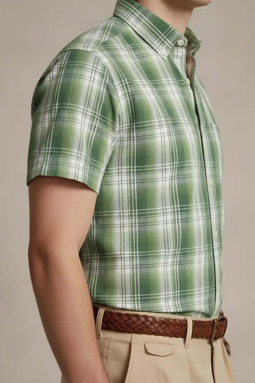 Men Light Olive Checked Casual Shirt