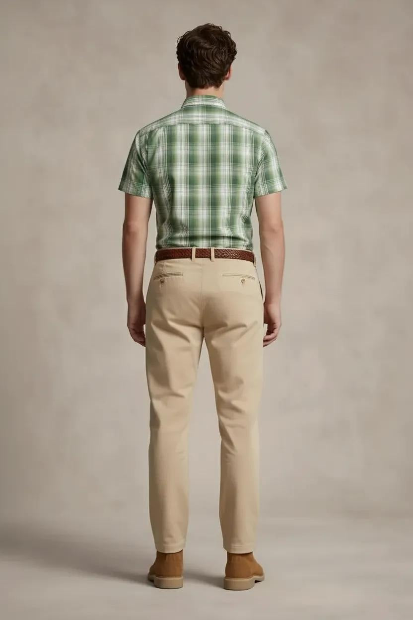 Men Light Olive Checked Casual Shirt
