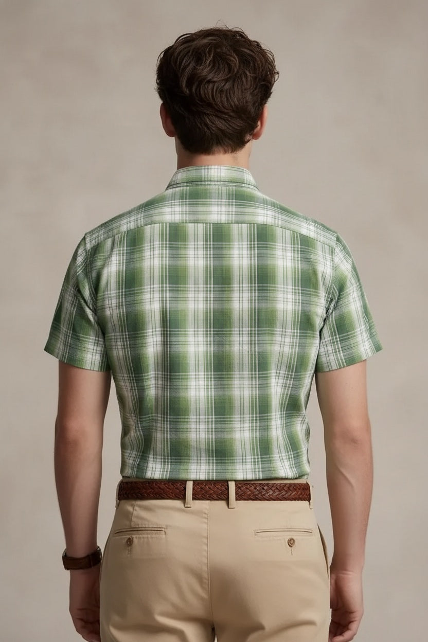 Men Light Olive Checked Casual Shirt