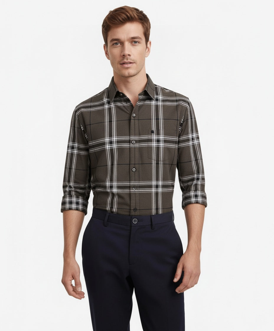 Men Checked Polo Neck Casual Shirt