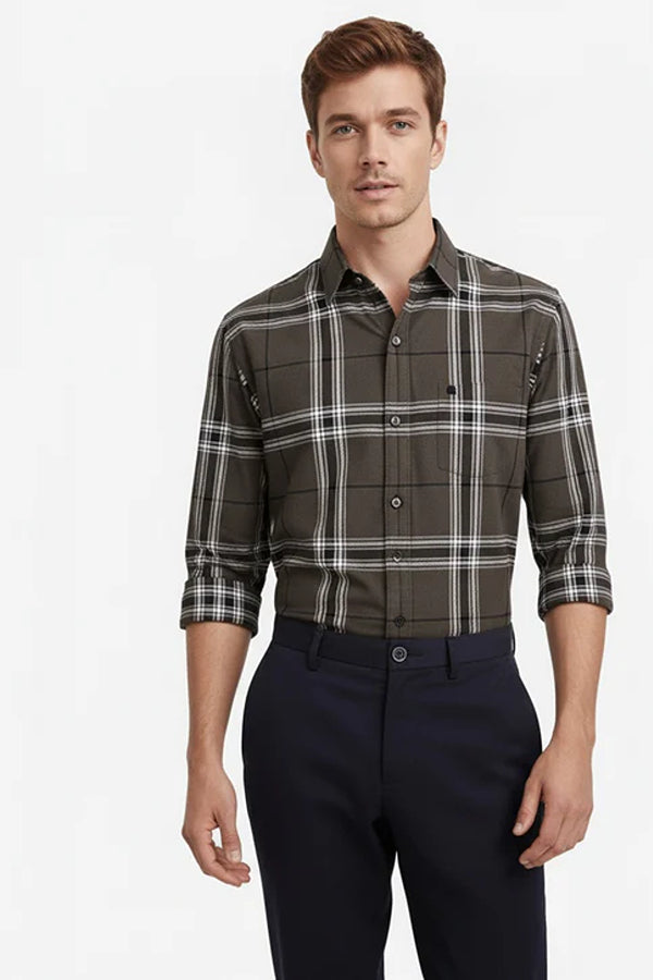 Men Checked Polo Neck Casual Shirt