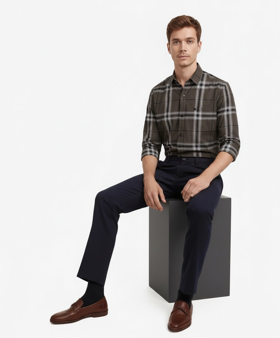 Men Graphite Checked Polo Neck Casual Shirt