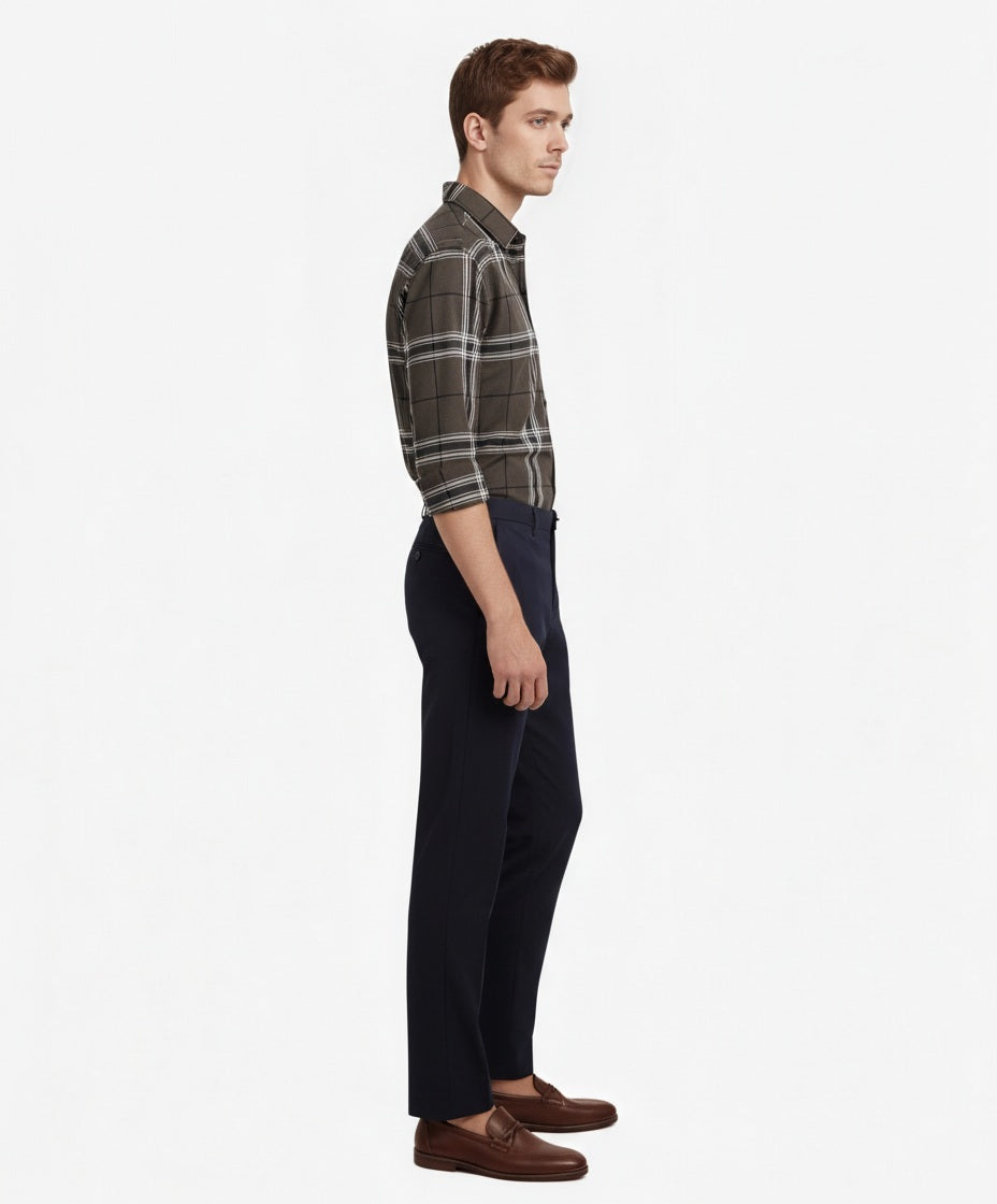 Men Graphite Checked Polo Neck Casual Shirt