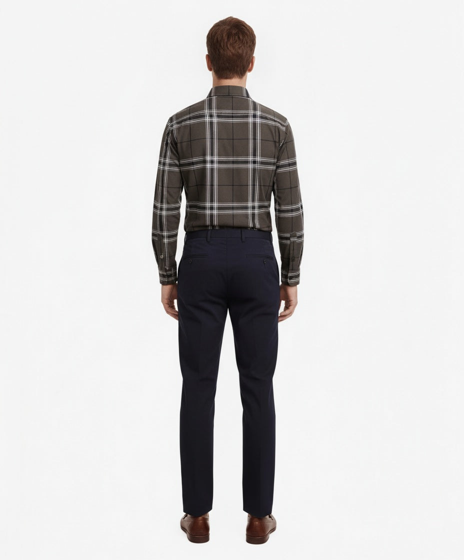 Men Graphite Checked Polo Neck Casual Shirt