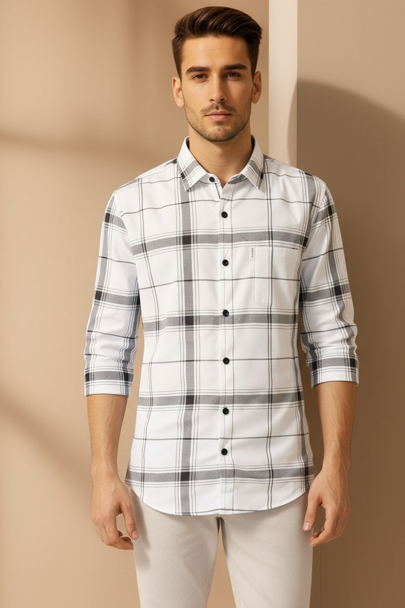 Men Checked Polo Neck Casual Shirt