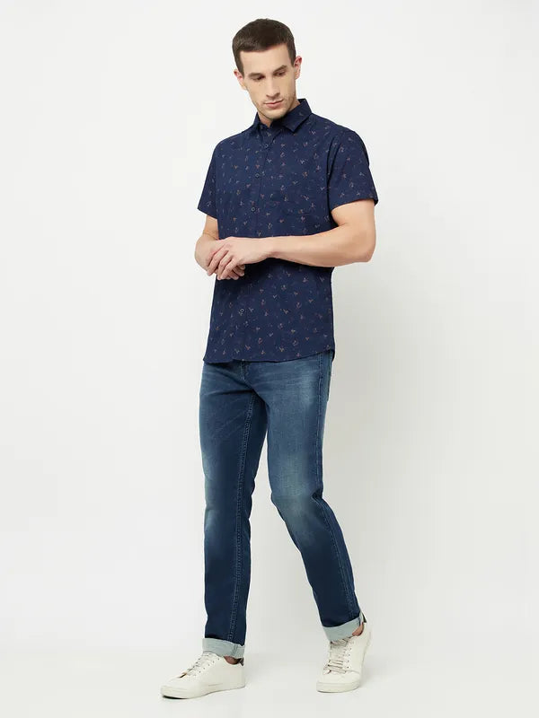 Mettle Men Blue Printed Casual Shirt