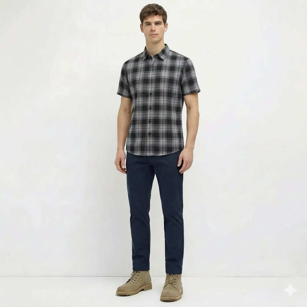Men Black Checked Casual Shirt