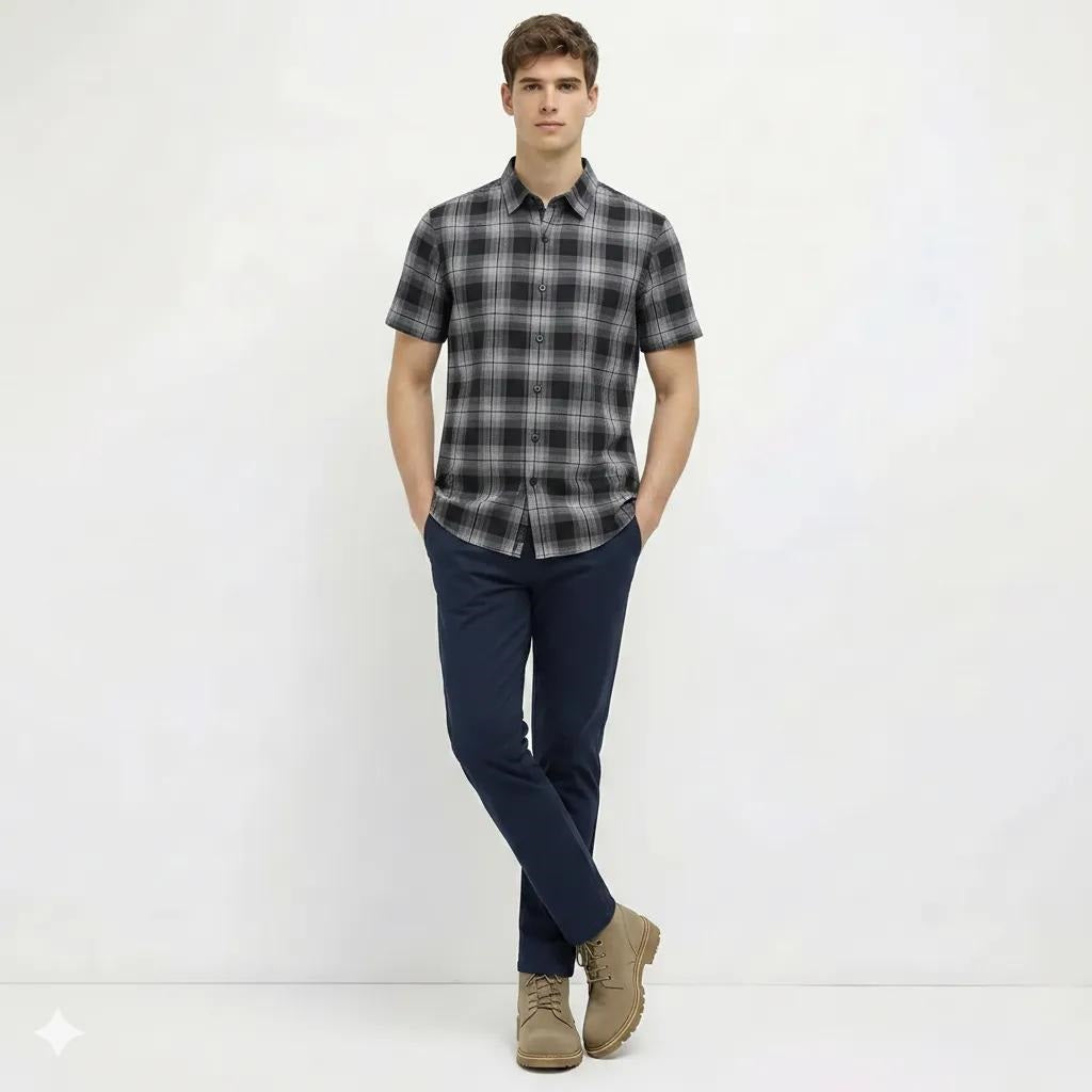 Men Black Checked Casual Shirt